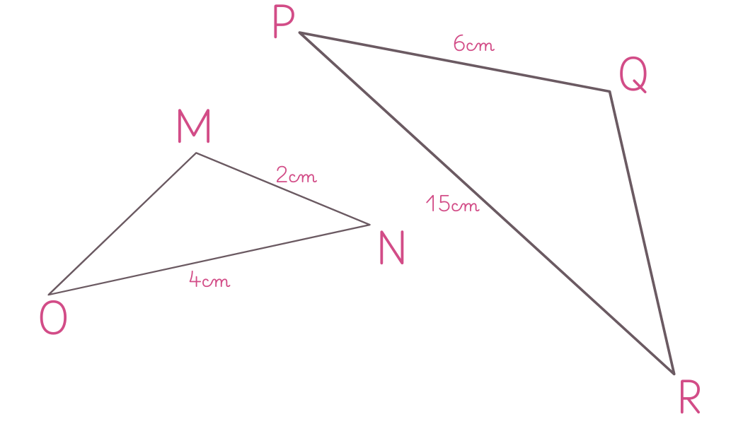 Triangles MNO et PQR semblables avec longueurs