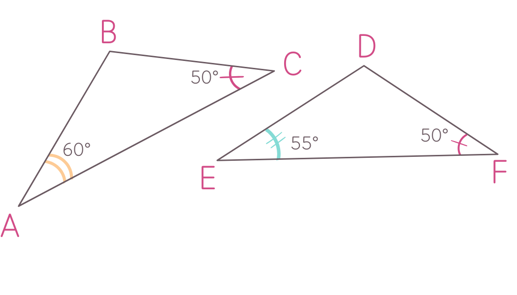 Triangles avec angles 50/60 et 50/55 degres