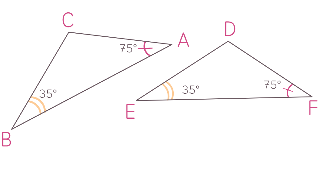 Triangles BAC et EFD avec angles 35 et 75 degres